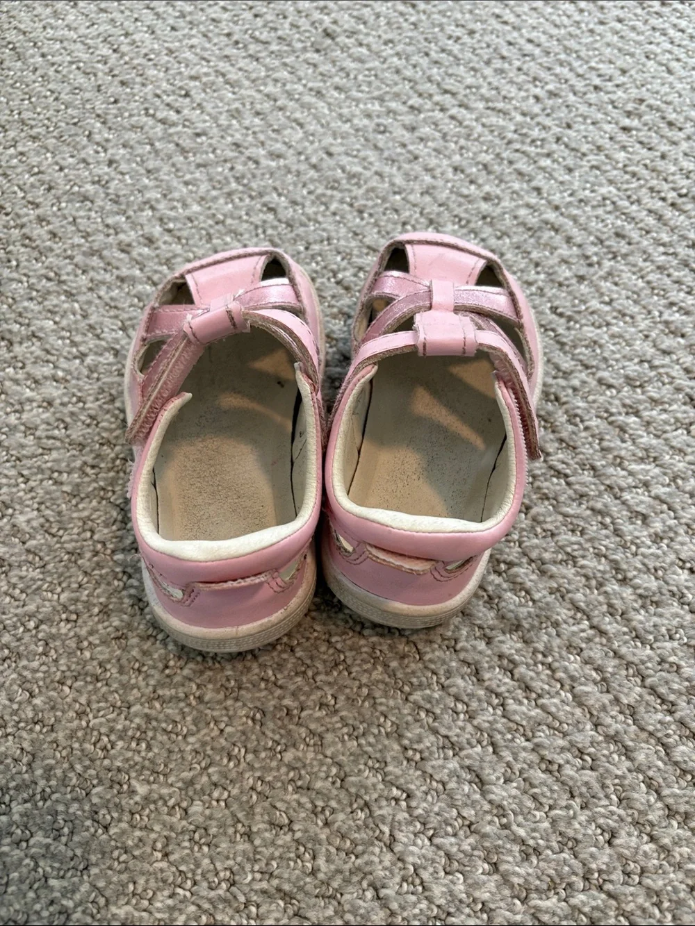 Girls Pink Closed-Toe Strappy Sandals with Hook-and-Loop Closure